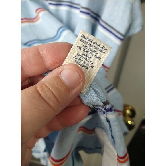 $ Old Navy Men's XXL Polo Striped Blue Shirt Short Sleeve Two Button Close - Picture 9 of 10